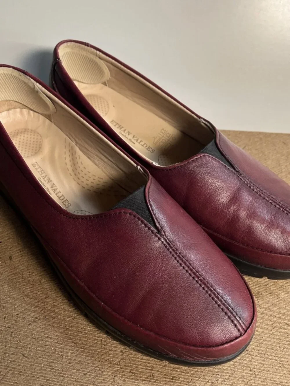 Ethan Valdes Burgundy Leather Loafers Slip On Size EU 6: US 8.5